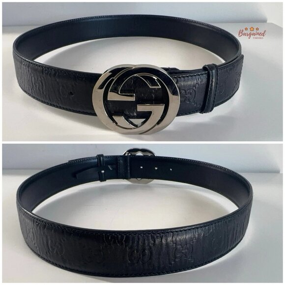 Authentic Gucci Guccissima Leather Silver Interlocking G Buckle Belt 80/32 - Picture 5 of 14